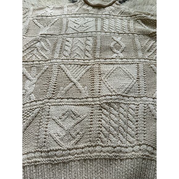 Vintage Gap Sweater Pullover Turtleneck heavy cream linen Cable Hand Knit sz M - Picture 5 of 13